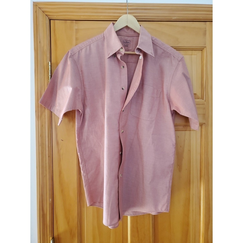 LL Bean Short Sleeve Mens Shirt Size Medium Shimmering Coral Color Button Down